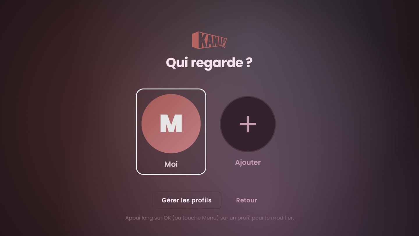 Écran « Qui regarde ? » avec un profil et un bouton Ajouter